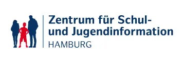 Link zur Startseite vom Zentrum f&uuml;r Schul- und Jugendinformation. Abgebildet ist das Logo des Zentrums f&uuml;r Schul- und Jugendinformation Hamburg, mit blauer Schrift und stilisierten Figuren in rot.